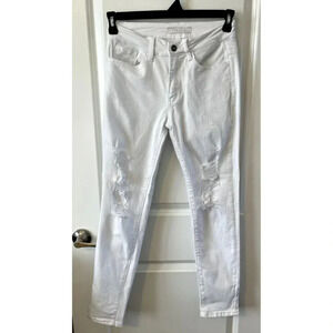 Nature Denim Mid Rise Skinny White Jeans Womens Size 27 Distressed stretch NWOT